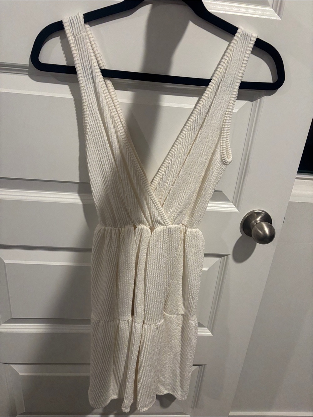 Caution To The Wind Ivory Knit V-Neck Mini Dress